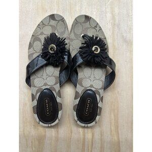 Coach Brown & Tan Suki Logo Print Jewel Trim Thong Sandal Shoes 8 Flip Flop NEW
